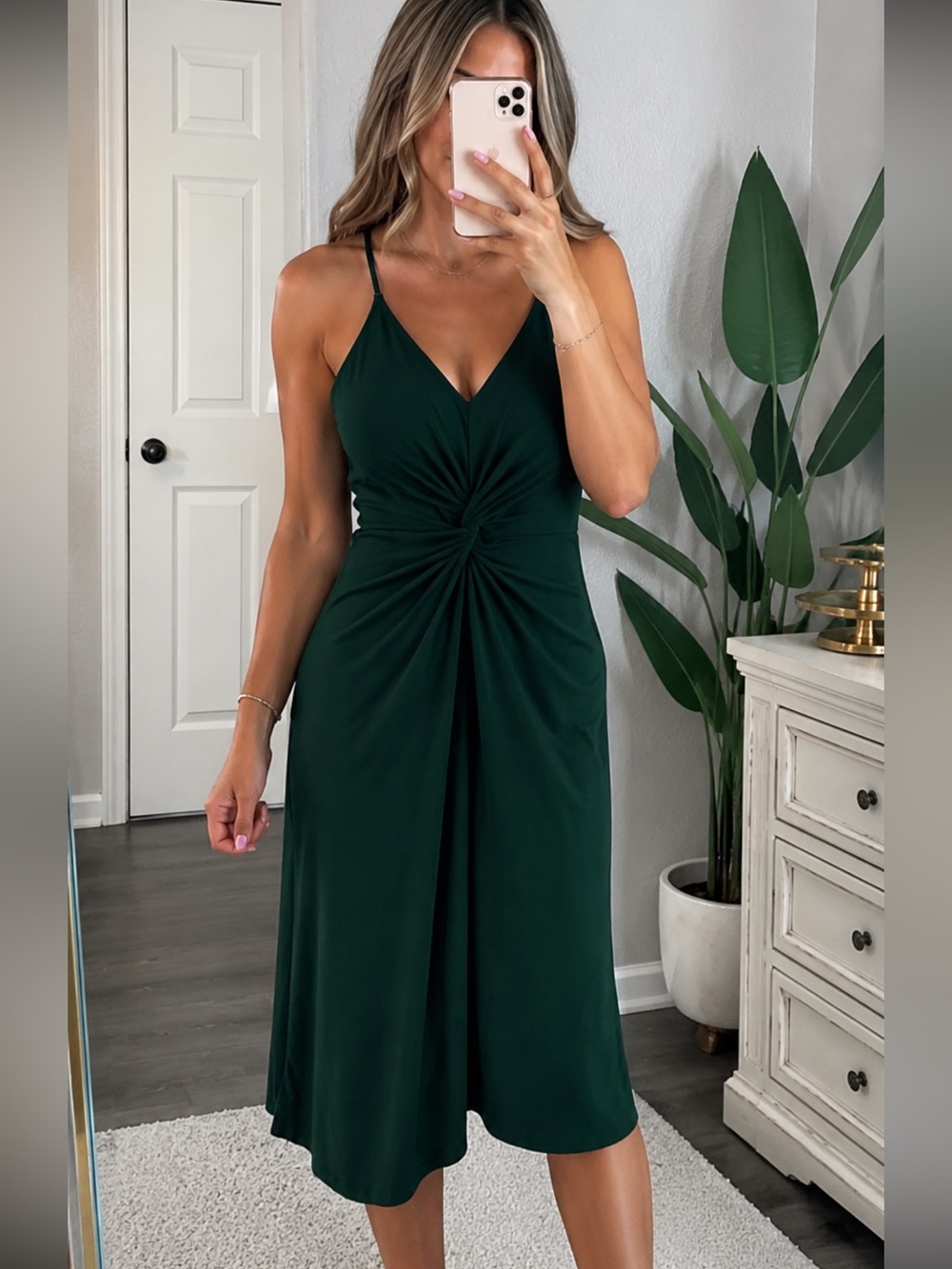 MICHAEL Michael Kors Dark Green Twist-Front Midi Dress